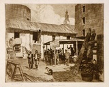 Artist: b'LINDSAY, Lionel' | Title: b'The plant auction, Hunter Street' | Technique: b'etching, printed in brown ink with plate-tone, from one plate' | Copyright: b'Courtesy of the National Library of Australia'