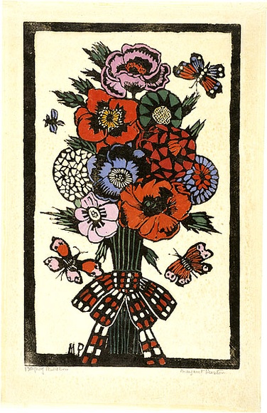 Artist: b'PRESTON, Margaret' | Title: b'Plaid bow' | Date: 1925 | Technique: b'woodcut, printed in black ink, from one block; hand-coloured' | Copyright: b'\xc2\xa9 Margaret Preston. Licensed by VISCOPY, Australia'