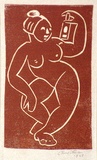 Artist: Stephen, Clive. | Title: (Nude with lantern) | Date: 1948 | Technique: linocut, printed in reddish/brown ink, from one block
