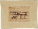 Artist: b'Minns, B.E.' | Title: b'not titled [Gathering flowers, with Sydney Harbour in the background].' | Date: 1893 | Technique: b'etching, printed in brown ink with plate-tone, from one plate'