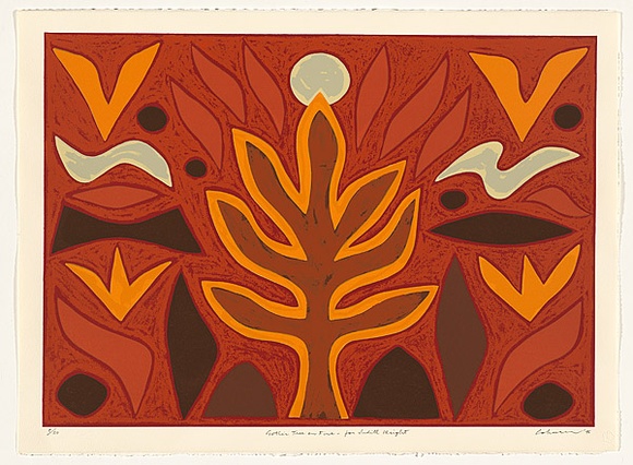 Artist: Coburn, John. | Title: Gothic tree on fire - for Judith Wright | Date: 1995 | Technique: screenprint, printed in colour, from nine stencils