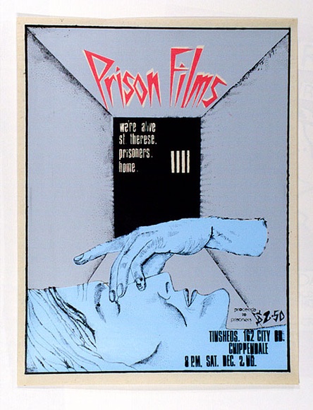 Artist: b'EARTHWORKS POSTER COLLECTIVE' | Title: b'Prison films.' | Date: 1978 | Technique: b'screenprint, printed in colour, from multiple stencils'