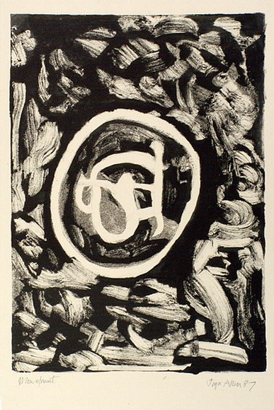 Artist: b'Allen, Joyce.' | Title: b'(Symbol in circle).' | Date: 1987 | Technique: b'monotype, printed in black ink, from one plate'