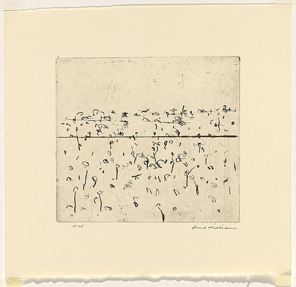 Artist: b'WILLIAMS, Fred' | Title: b'Lysterfield landscape. Number 1' | Date: 1965-66 | Technique: b'etching, drypoint and engraving, printed in black ink, from one copper plate' | Copyright: b'\xc2\xa9 Fred Williams Estate'