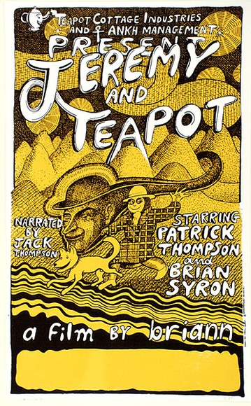 Artist: b'Sharp, Martin.' | Title: b'Jeremy and teapot...a film by Briann.' | Date: 1976 | Technique: b'screenprint, printed in colour, from two stencils'