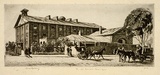 Artist: LINDSAY, Lionel | Title: Old Barracks, Hyde Park | Date: 1912 | Technique: etching and foul biting, printed in brown ink with plate-tone, from one plate | Copyright: Courtesy of the National Library of Australia