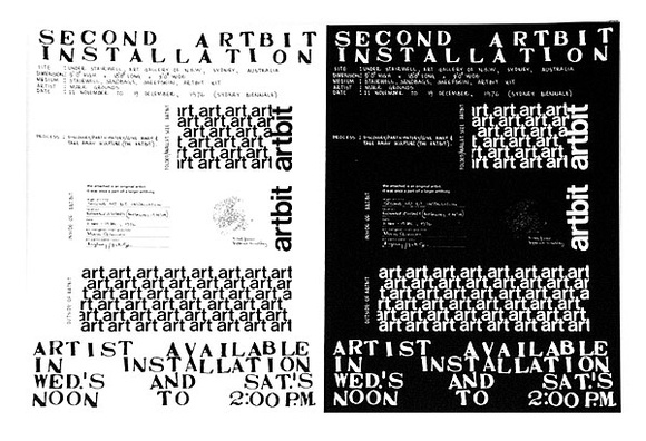 Artist: b'Grounds, Marr.' | Title: b'Second artbit installation [under stairs, Sydney Biennale,  Art Gallery of New South Wales, 1976].' | Date: 1976 | Technique: b'screenprint, printed in black ink, from one stencil'