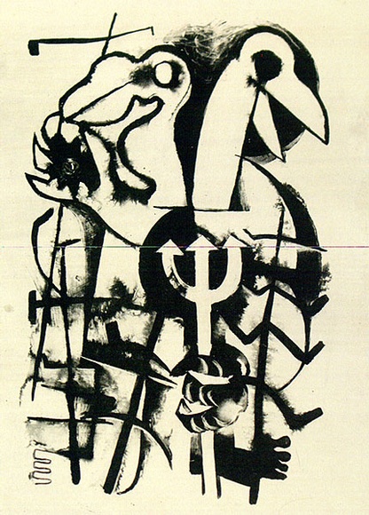 Artist: b'French, Len.' | Title: b'(The albatrosses).' | Date: (1955) | Technique: b'lithograph, printed in black ink, from one plate' | Copyright: b'\xc2\xa9 Leonard French. Licensed by VISCOPY, Australia'