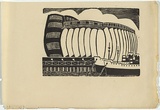 Artist: b'UNKNOWN, WORKER ARTISTS, SYDNEY, NSW' | Title: b'Not titled (harbour and silos).' | Date: 1933 | Technique: b'linocut, printed in black ink, from one block'