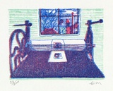 Artist: b'Milsom, Elizabeth (Liz).' | Title: b'(Printing press)' | Date: 1987 | Technique: b'screenprint, printed in colour, from multiple stencils'