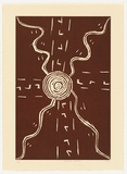 Artist: TJAPALTJARRI, Joseph JURRA | Title: not titled | Date: 1990 | Technique: woodcut, printed in brown ink, from one block