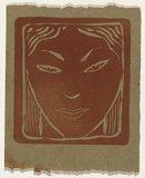 Artist: b'Bell, George..' | Title: b(Girl's face). | Technique: b'linocut, printed in black ink, from one block'