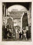 Artist: LINDSAY, Lionel | Title: Old fruit markets, Queen Street, Melbourne | Date: 1917 | Technique: etching, printed in black ink, from one plate | Copyright: Courtesy of the National Library of Australia