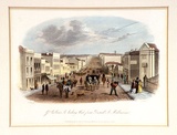 Title: Gt. Collins St., looking West from Russell St., Melbourne | Date: 1857 | Technique: engraving, hand-coloured