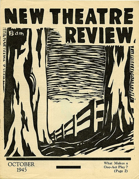 Title: b'New theatre review: October 1945' | Date: September 1945 | Technique: b'linocut, printed in black ink, from one block; letterpress text'