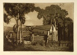 Artist: LINDSAY, Lionel | Title: The dilapidated barn, Kurrajong | Date: 1924 | Technique: spirit-aquatint and burnishing, printed in brown ink, from one plate | Copyright: Courtesy of the National Library of Australia