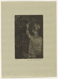 Artist: b'WILLIAMS, Fred' | Title: b'Dart player' | Date: 1954-55 | Technique: b'etching, aquatint and engraving, printed in black ink, from one zinc plate' | Copyright: b'\xc2\xa9 Fred Williams Estate'