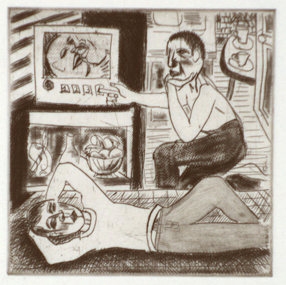 Artist: b'Harding, Richard.' | Title: b'T.V. junkies' | Date: 1991 | Technique: b'etching, printed in black ink, from one plate'