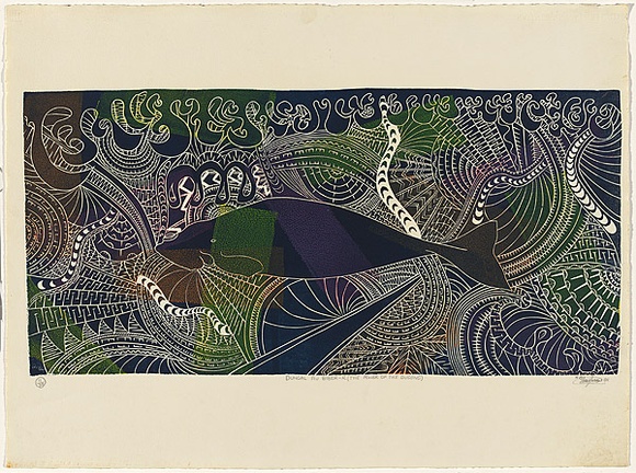 Title: Dungal au biber-r [The power of the dugong] | Date: 2001 | Technique: linocut, printed in colour from one block