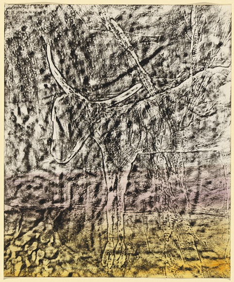 Artist: b'Nolan, Sidney.' | Title: b'Carcas' | Date: c.1950 | Technique: b'transfer drawing with fabric dye'