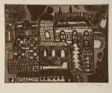 Artist: b'Ciccone, Valerio.' | Title: b'not titled [group of buildings]' | Date: c.1991 | Technique: b'etching and aquatint, printed in black ink, from one plate'