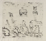 Artist: b'SHEARER, Mitzi' | Title: bLet's play | Date: 1981 | Technique: b'etching, soft ground printed in black ink, from one  plate'