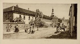 Artist: LINDSAY, Lionel | Title: The old Commissariat Office, Lower George Street | Date: 1938 | Technique: etching, printed in warm black ink with plate-tone, from one plate | Copyright: Courtesy of the National Library of Australia