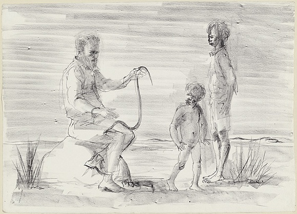 Artist: b'Drysdale, Russell.' | Title: b'The snake man' | Date: 1964 | Technique: b'lithograph, printed in black ink, from one plate' | Copyright: b'\xc2\xa9 Estate of Russell Drysdale'