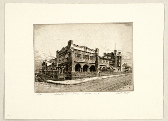 Artist: b'PLATT, Austin' | Title: b'Methodist Ladies College, Burwood' | Date: 1934 | Technique: b'etching, printed in black ink, from one plate'