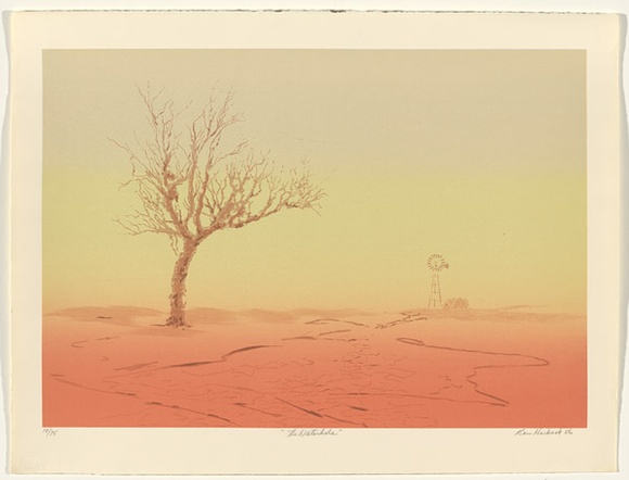 Artist: b'Harbeck, Ron.' | Title: b'The water hole.' | Date: 1986 | Technique: b'screenprint, printed in colour, from five stencils'