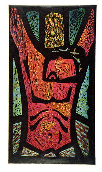 Artist: b'Gleeson, William.' | Title: b'The Dead Christ' | Date: 1955 | Technique: b'linocut, printed in colour, from four blocks' | Copyright: b'This work appears on screen courtesy of the artist'