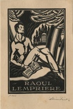 Artist: FEINT, Adrian | Title: Bookplate: Raoul Lempriere. | Date: 1930 | Technique: wood-engraving, printed in black ink, from one block | Copyright: Courtesy the Estate of Adrian Feint