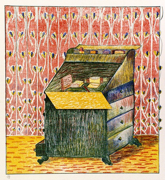 Artist: Eager, Helen. | Title: How to write letters. | Date: 1975 | Technique: lithograph, printed in colour, from multiple plates; with cut section folding to reveal 2nd colour lithograph
