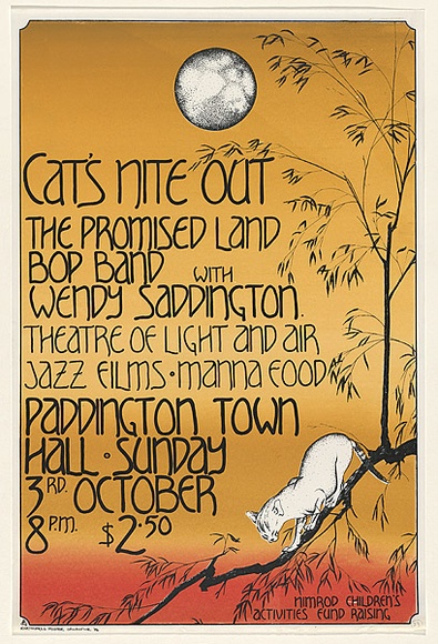 Artist: EARTHWORKS POSTER COLLECTIVE | Title: Cat's nite out | Date: 1976 | Technique: screenprint, printed in colour, from two stencils