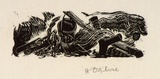 Artist: b'OGILVIE, Helen' | Title: b'(Billy over a campfire)' | Date: 1950 | Technique: b'wood-engraving, printed in black ink, from one block'