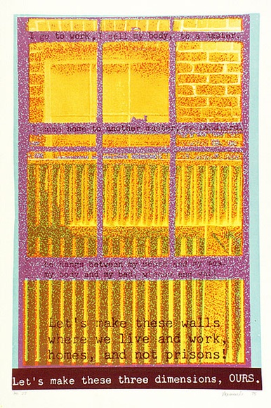 Artist: b'Newmarch, Ann.' | Title: bLet's make these three dimensions, ours | Date: 1975 | Technique: b'screenprint, printed in colour, from multiple stencils'