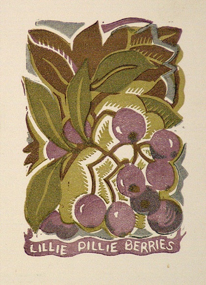 Artist: b'OGILVIE, Helen' | Title: b'Greeting card: Christmas Lillie pillie berries' | Technique: b'linocut, printed in colour, from multiple blocks'