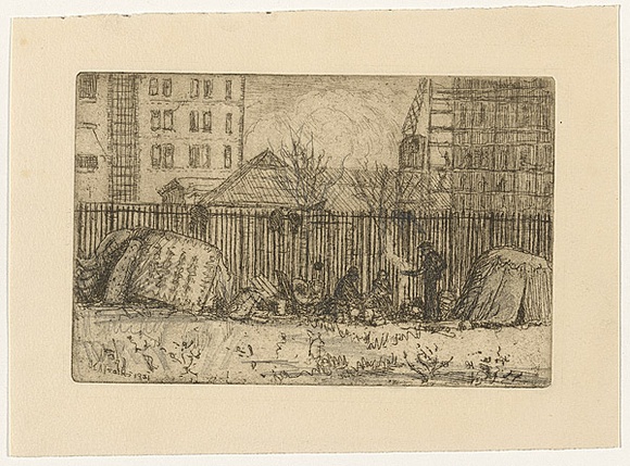 Artist: b'TRAILL, Jessie' | Title: b'Les chiffonniers [the rag-pickers]' | Date: 1951 | Technique: b'etching and aquatint, printed in black ink, from one plate; pencil additions'
