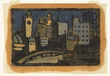Artist: b'Crombie, Peggy.' | Title: b'Across the Yarra.' | Date: 1925 | Technique: b'linocut, printed in colour, from multiple blocks'