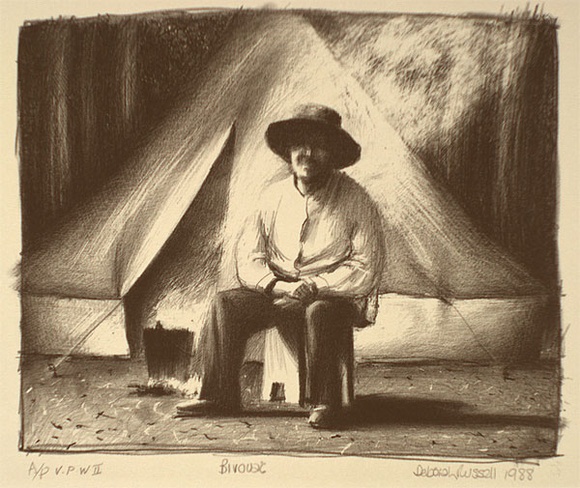 Artist: b'Russell,, Deborah.' | Title: b'Bivouac' | Date: 1988 | Technique: b'lithograph, printed in black ink, from one stone'