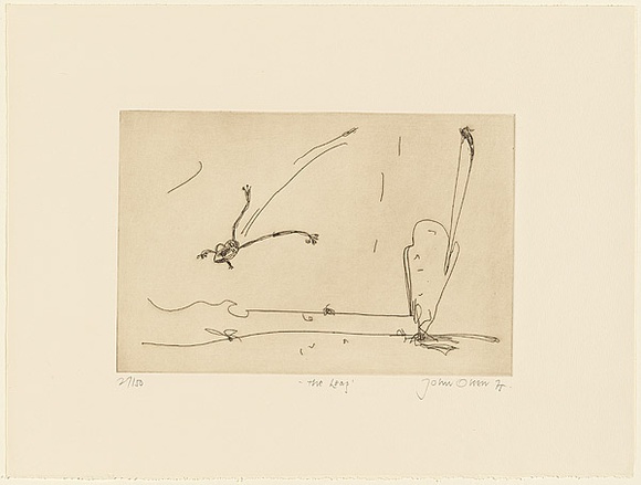 Artist: Olsen, John. | Title: The leap | Date: 1975 | Technique: etching, printed in black ink, from one zinc plate | Copyright: © John Olsen. Licensed by VISCOPY, Australia
