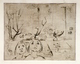 Artist: b'Barwell, Jennifer.' | Title: b'(Two girls in the garden).' | Date: (1955) | Technique: b'drypoint printed in brown ink with plate-tone, from one plate'