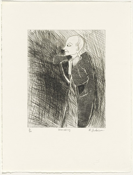 Artist: b'Dickerson, Robert.' | Title: b'Disrobing.' | Date: 1992 | Technique: b'etching and aquatint, printed in black ink, from one zinc plate'