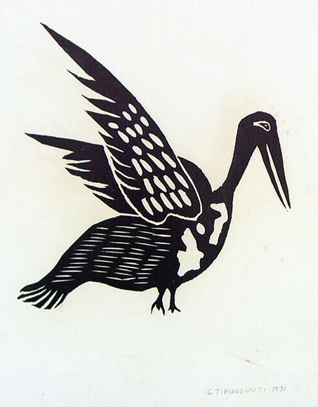 Artist: b'Tipungwuti, Giovanni (John).' | Title: b'Flying bird' | Date: 1971 | Technique: b'woodcut, printed in black ink, from one block'