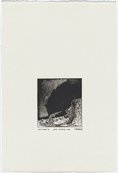 Artist: b'Ralph, Timothy' | Title: b'Janus entering cave' | Date: 1987 | Technique: b'etching and aquatint, printed in black ink with plate-tone, from one plate' | Copyright: b'\xc2\xa9 Timothy Ralph. Licensed by VISCOPY, Australia'