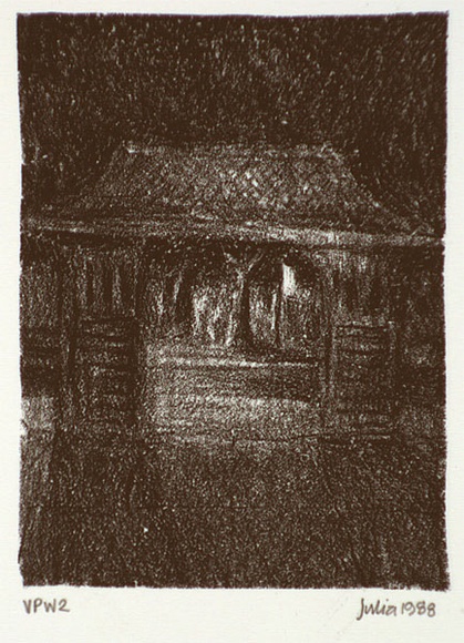 Artist: b'Harding, Richard.' | Title: b'not titled [dark house]' | Date: 1988 | Technique: b'lithograph, printed in black ink, from one stone' | Copyright: b'\xc2\xa9 Julia Harman'