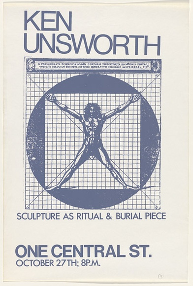 Artist: b'Unsworth, Ken.' | Title: b'Sculpture as ritual & burial piece' | Date: 1975 | Technique: b'screenprint, printed in lavendar ink, from one stencil'