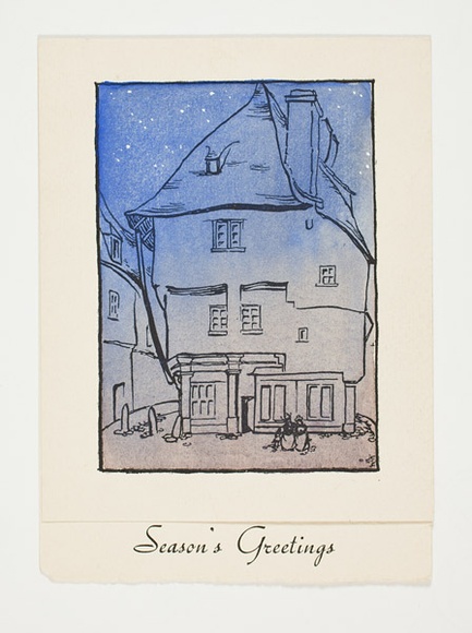 Artist: b'Sutherland, Jean.' | Title: bGreeting card: Season's Greeting | Technique: b'woodcut, printed in black ink, from one block; hand-coloured'