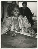 Artist: Heath, Gregory. | Title: Banduk Marika, working on a linocut, Studio One, Canberra, 1986. | Date: 1986