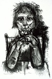 Artist: b'Grieve, Robert.' | Title: b'Old lady and rose' | Date: 1959 | Technique: b'lithograph, printed in blue-black from one stone'